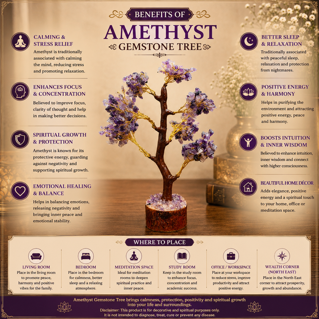 Natural Amethyst Crystal Tree for Calmness, Clarity & Positive Energy | Premium Gemstone Bonsai Décor