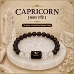 Capricorn Zodiac Bracelet (मकर राशि) with Natural Selenite Plate | Garnet & Clear Quartz Bracelet