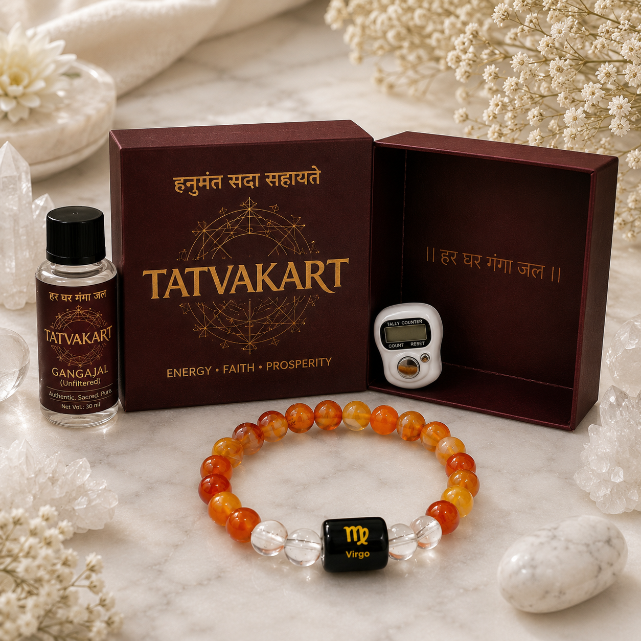 Virgo Zodiac Bracelet (कन्या राशि) | Natural Carnelian & Clear Quartz Crystal Bracelet