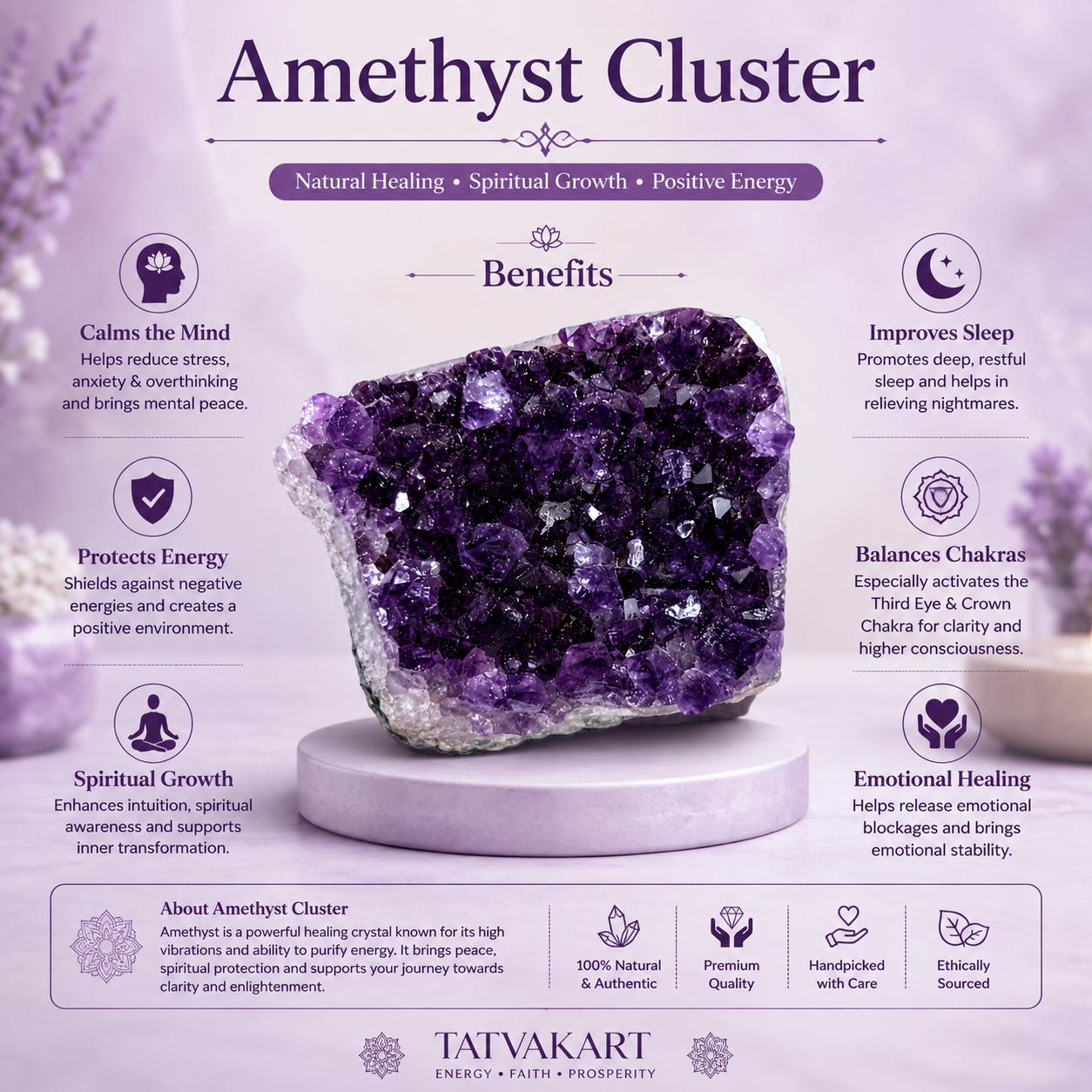 Natural Amethyst Cluster | Original Healing Crystal for Home & Office