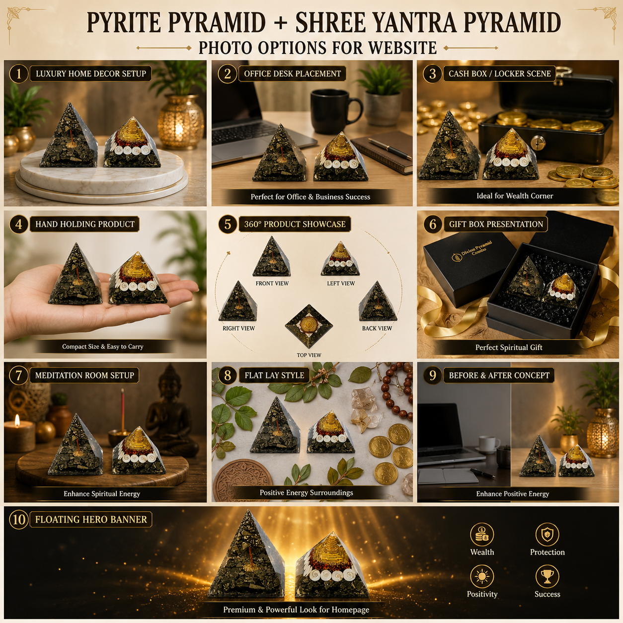 Pyrite Pyramid & Shree Yantra Pyramid Combo for Home, Office & Vastu | Tatvakart
