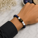 Libra Zodiac Bracelet (तुला राशि) with Natural Selenite Plate | Lapis Lazuli & Howlite Bracelet