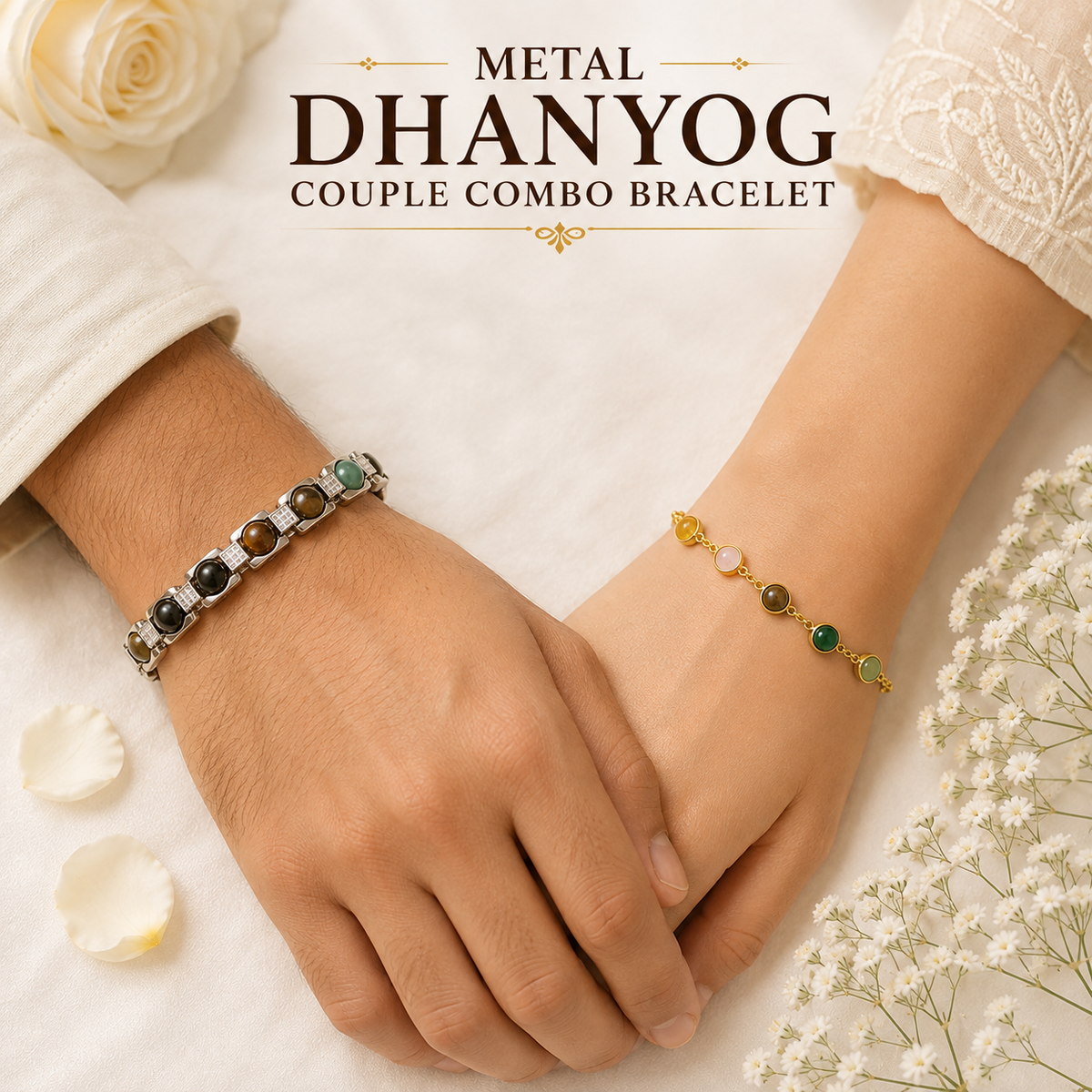 Metal Dhanyog Couple Combo Bracelet | Silver Plated & Gold Plated | For Couple
