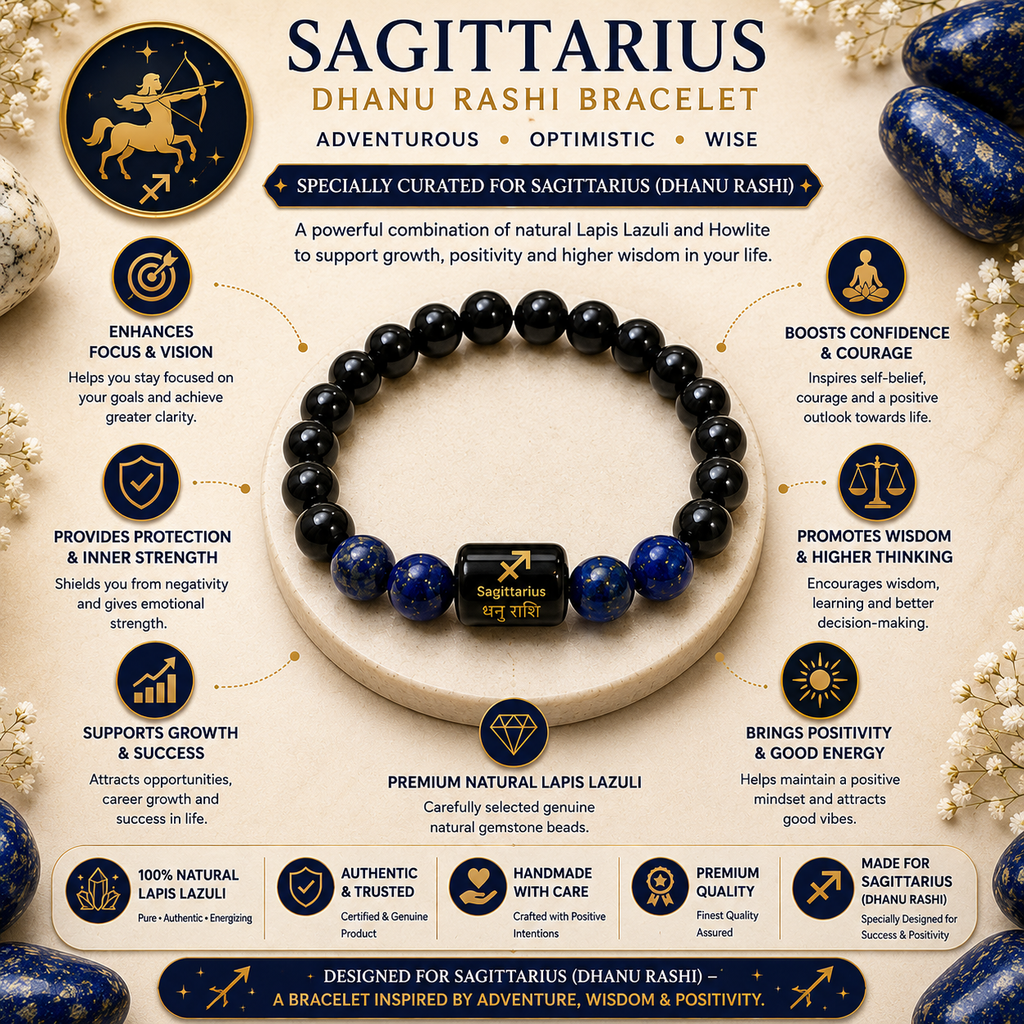 Sagittarius Zodiac Bracelet (धनु राशि) | Natural Black Onyx & Lapis Lazuli Crystal Bracelet