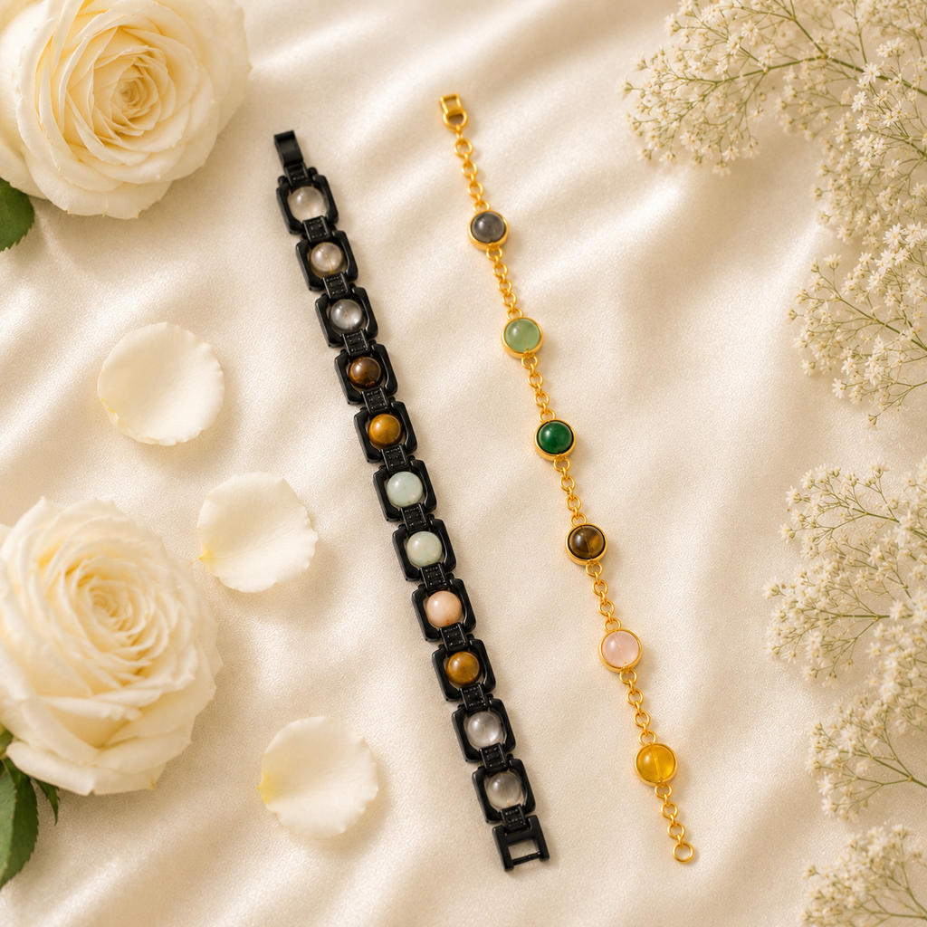 Metal Dhanyog Couple Combo Bracelet | Black Metal & Gold Plated | For Couple