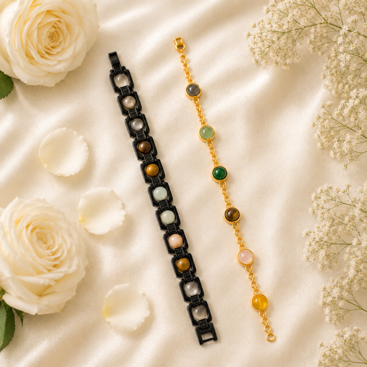 Metal Dhanyog Couple Combo Bracelet | Black Metal & Gold Plated | For Couple