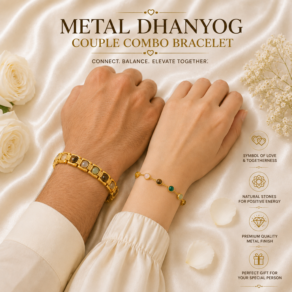 Metal Dhanyog Couple Combo Bracelet | Gold Plated | Premium Couple Bracelet