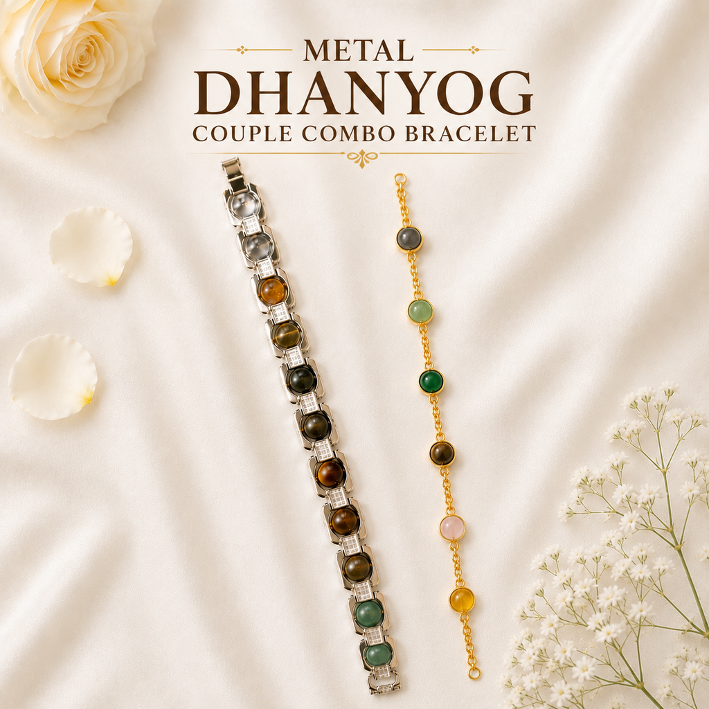 Metal Dhanyog Couple Combo Bracelet | Silver Plated & Gold Plated | For Couple