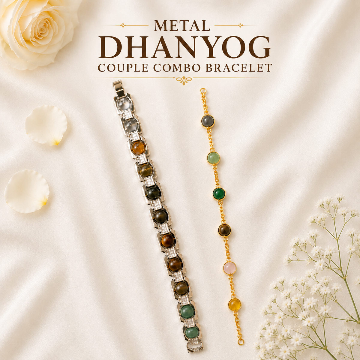 Metal Dhanyog Couple Combo Bracelet | Silver Plated & Gold Plated | For Couple
