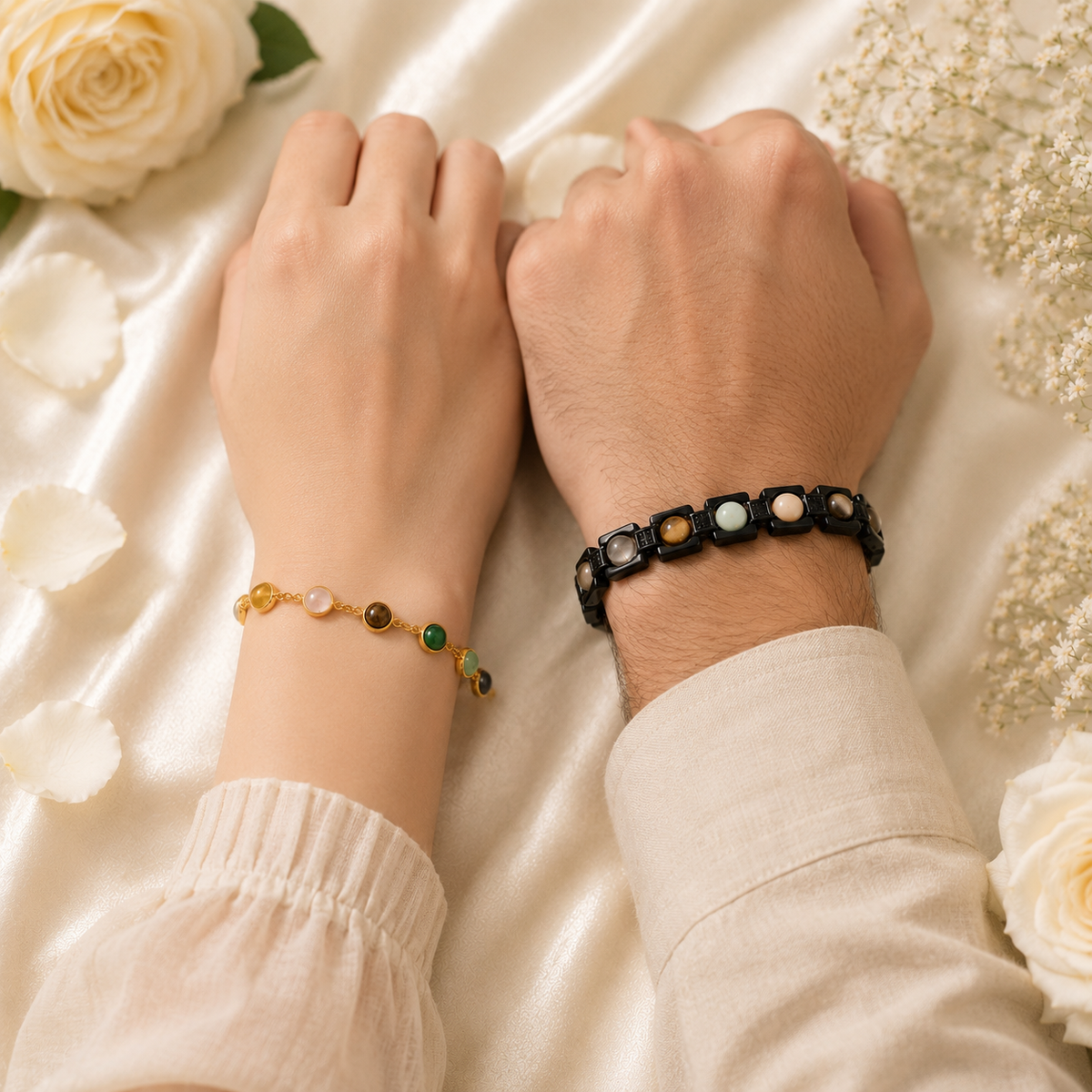 Metal Dhanyog Couple Combo Bracelet | Black Metal & Gold Plated | For Couple