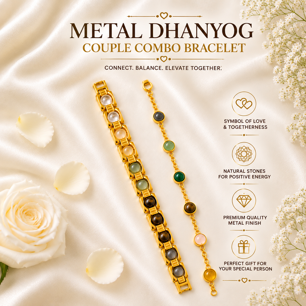 Metal Dhanyog Couple Combo Bracelet | Gold Plated | Premium Couple Bracelet