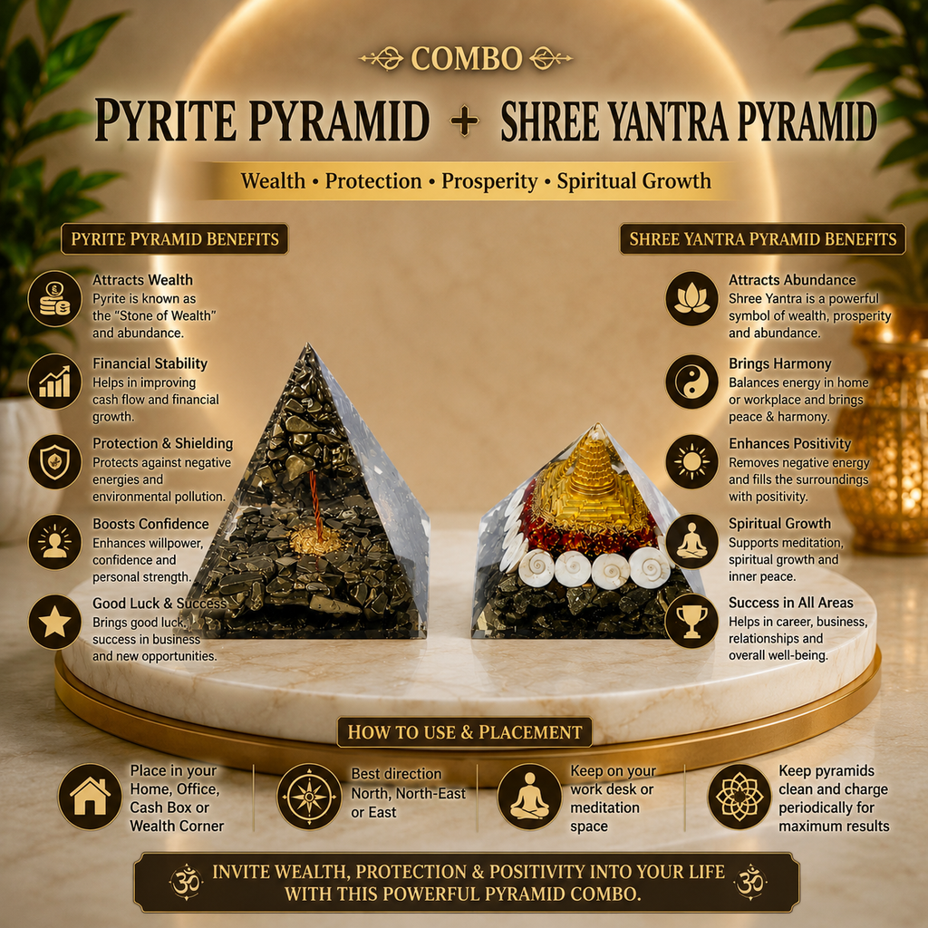 Pyrite Pyramid & Shree Yantra Pyramid Combo for Home, Office & Vastu | Tatvakart