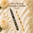 Metal Dhanyog Couple Combo Bracelet | Black Metal & Gold Plated | For Couple