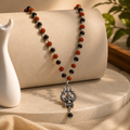 Silver Plated Karungali Rudraksha Mala with Trishul Om Pendant | Natural Ebony Wood | Tatvakart